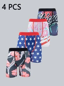 Set de 4 calzoncillos tipo bóxer largos con estampado para hombre - Multicolor - Ver 1