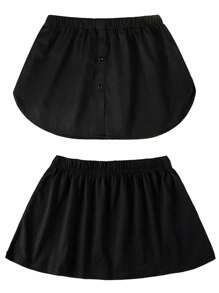 2pcs Adjustable Women's Shirts With Extended Hem, Casual Layered Fake Top, Bottom Sweeping Shirt, Semi Long Mini Skirt, Shirt Extension Chain, Black, White - Multicolor - View 3