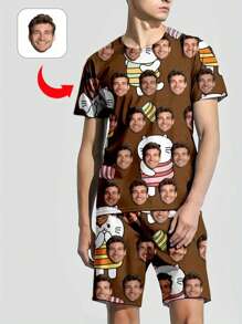 Spring New Men's Custom-Made Sleepwear, Round Neck Pullover Top And Shorts 2 Pieces Set, Minimalist Design, Comfortable Home Wear - Multicolor - View 2