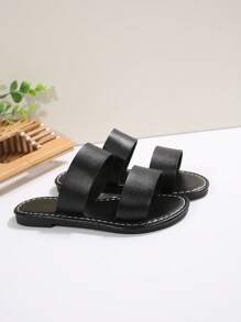 1 Pair Simple Open Toe Sandals With 2 Straps Design