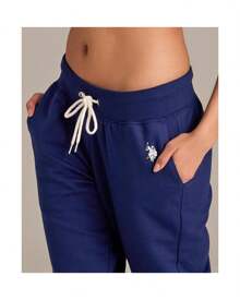 Pantalones de chándal jogger para mujer de U.S. Polo Assn., pantalones de estar en casa de felpa francesa - Marina de guerra - Ver 4