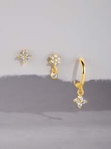 3Pcs Vintage Turquoise Flowers 925 Sterling Silver Earring For Women Classic Earring Set Minimalist Wedding Party Bridal Jewelry Fine Jewelry - Multicolor - View 7