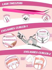 MAANGE 全新 1026 簇 CC 卷曲漫画睫毛和自粘睫毛礼品套装，满足美丽女性的所有需求，带自粘睫毛的单独睫毛延长套件，含 2 件睫毛镊子 + 2 件睫毛夹 + 20 件睫毛梳 + 20 件唇刷 + 6 件化妆刷，DIY 塔尖麦穗假睫毛