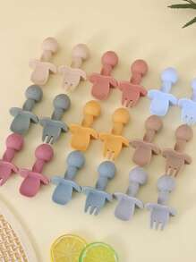 2 pezzi Set di forchette e cucchiai per l'addestramento dei bambini, posateria per l'apprendimento in silicone morbido a forma di panda per neonati, accessori per l'alimentazione, regalo per Ognissanti, Natale, Ringraziamento e Pasqua
