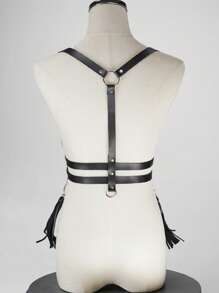 1pc Women's Black PU Leather Belt, Minimalist Fashion Double-Layer Body Cincher, Adjustable Gothic Waist Belt, Stylish Punk Belt, Fashionable Accessory