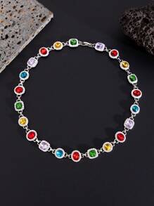 1pc Punk Multi-Color Crystal Necklace, Men's Fashion Luxury Minimalist Charm Choker, Couple Necklace