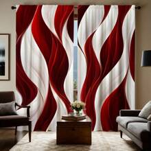 2pcs Red & White Wavy Pattern Art Curtains, Modern Minimalist Style, 3D Digital Printing, Suitable For Living Room, Bedroom And Study, Creating A Refined, Comfortable And Cozy Atmosphere.