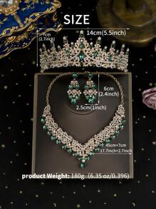 1 套金色新新娘配饰，经典绿水晶装饰新娘皇冠，奢华项链和耳环 3 件套婚纱 - 金色 - 查看 5