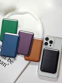 1 pieza Soporte de tarjetas magnético de piel sintética, estuche compacto y práctico para tarjetas, compatible con 12/13/14/15/16 con pegatina trasera para almacenar tarjetas bancarias/de identificación/de acceso y monedas