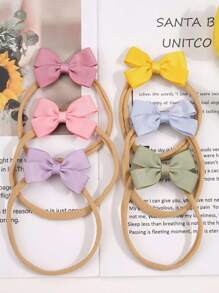 20pcs Random Minimalist Bow Hair Accessories, Soft Nylon Elastic Hair Bands For Kids & Babies - Multicolor - View 3