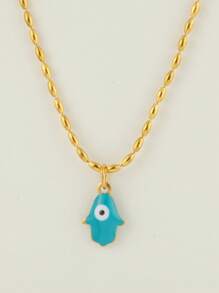 1pc Stylish Collarbone Chain Necklace With Devil's Eye & Palm Pendant, New Fashion Jewelry For Women, Suitable For Daily Wear, Festivals And Gifts