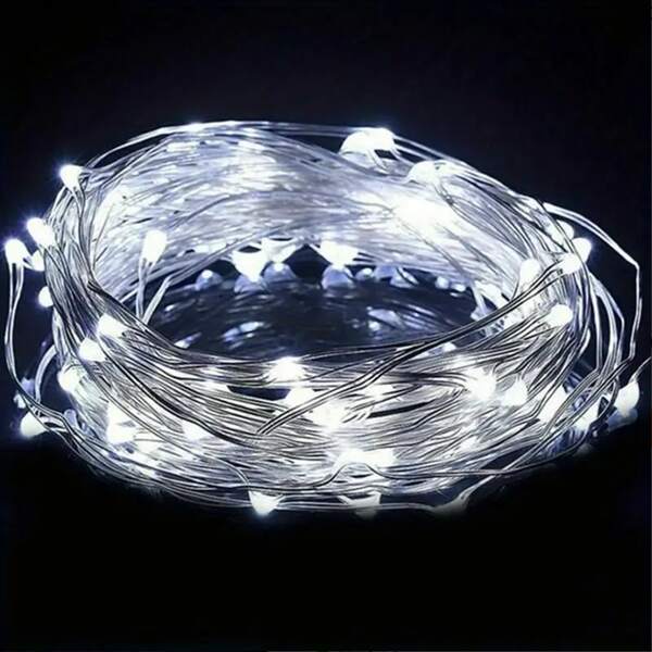LED String Lights 20m 200LED Fairy Lights, AA Battery Powered Fairy String Lights, Waterproof Silver Wire Copper Wire String Lights For DIY Wedding Dorm, Bedroom, Party, Flower Decoration, Birthday Decoration, Campus Decoration, Holiday Decoration, Courtyard Garden Decoration, Etc