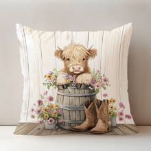 1 件 17.7*17.7 英寸 (45*45 厘米) [单面印花] 花卉牛仔靴高地牛印花涤纶抱枕套，适合日常使用、家居装饰、客厅沙发、卧室、汽车 [不含枕芯]