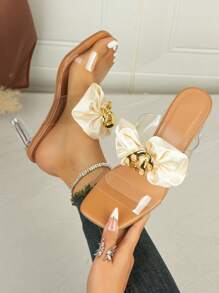 Dép cao gót đính nơ pha lê thời trang Hàn Quốc cỡ lớn mới 2025 dành cho nữ, dép xỏ ngón thường ngày, mùa hè - Màu be - Xem 2