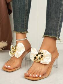 Dép cao gót đính nơ pha lê thời trang Hàn Quốc cỡ lớn mới 2025 dành cho nữ, dép xỏ ngón thường ngày, mùa hè - Màu be - Xem 6