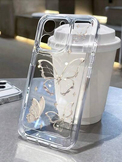 1pc Metallic Mercury Butterfly Pattern Full Body TPU Shockproof Phone Case Compatible With IPhone 16, 15, 14, 13, 12, 11 Pro Max Waterproof Anti-Fall Scratch Resistant