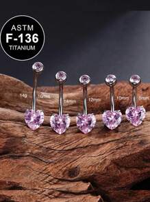 1 Stück 14G Titan Herz rosa CZ Bauchnabel Piercing gebogener Stab mit Innengewinde, Bauchnabel Schmuck, Geschenk für sie, 8mm 10mm 12mm 14mm 16mm - Herz - Übersicht 1