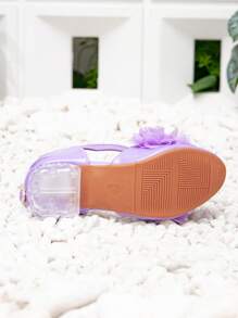 新款儿童高跟鞋，紫色丝绸花朵镂空交叉带公主鞋，透明高跟女童高跟鞋 - 紫色 - 查看 2