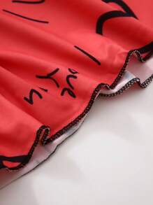 Simple & Fashion Spaghetti Strap Dress With Red Background And Heart Print, Suitable For Summer - Red - View 6