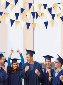 1 件海军蓝金色和米色派对装饰皇家蓝金色三角旗毕业典礼婚礼新娘送礼会航海 Ahoy Achor 主题派对装饰用品，毕业装饰