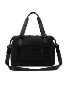 极简菱格纹刺绣手提包，女士旅行包，时尚健身包，大容量多口袋设计，干湿分离，轻便可折叠手提包，适合旅行、度假、商务、通勤、返校、文具包、学习用品 - 黑色 - 查看 8