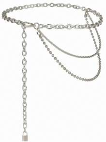 1pc Multi-Layer Fashionable Metal Lock Tassel Waist Chain Summer, School Fall, Autumn, Halloween - Silver - View 3