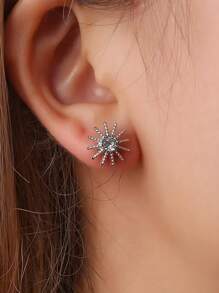 1 Pair Delicate Elegant Rhinestone Star & Moon Stud Earrings, Suitable For Women On Holidays, Birthday, Date, Party, Vacation, Daily Commute