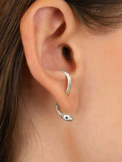 1pair Personalized Copper Snake Earrings, Several Wearing Ways, Minimalist & Fashionable Women's Ear Drops