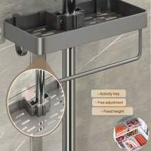 New Bathroom Shower Storage Rack, For Storing Shampoo, Shower Gel, And Other Items, With No-Drill Lifting Rod Bracket For Shower Tray