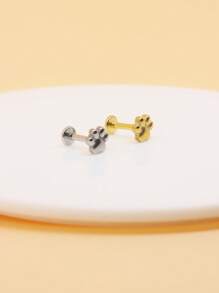 1pc Stainless Steel Cat Paw Stud Earring, Fashionable Internal Threaded Dog Paw Earring 1.2mm, Ladies Daily Piercing Jewelry - Gold - View 2
