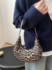 Fashionable Leopard Print Hobo Shoulder Bag, 2025 - Brown - View 2