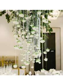 20 Pieces Each Wedding Decoration Hanging White Roses, Rose Waterfall Set With 10 White Roses + 10 Rolls Of 500cm Ribbon For DIY Wedding Decorations, Bridal Showers, Wedding Bouquets, Table Decorations, And Ceiling Decorations, Bridal Gift Party Birthday Supplies