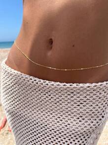 1 件 925 纯银细性感比基尼肚脐腰链简约肚脐链比基尼身体首饰女士