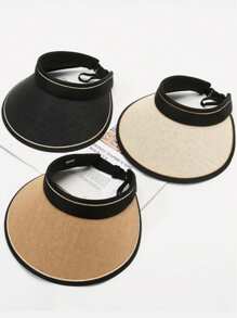 Sombrero de sol 2025 nuevo de plástico negro hueco con protección UV para el rostro, sombrero de paja trenzada para el verano