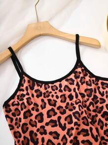 2pcs Leopard Print Camisole And Shorts Pajamas Set - Brown - View 3