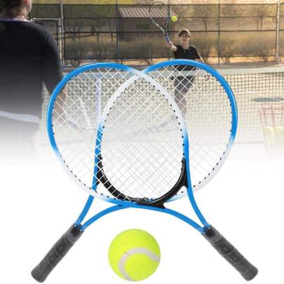 Set Of 2 Tennis Rackets + Soft Ball + Cover, Tennis Rackets, Youth Tennis Racket Set With 2 Rackets With Carry Bag, 1 Balls ,Good Control Grip Tennis Racket For Youth Athletes Learning The Game Of Tennis, Badminton Set, Tennis Set. Summer Playing Set. Red And Blue Rakiets.