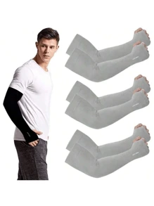 UV Sun Protection Arm Sleeves With Thumb Hole For Men Youth, Cooling Sleeve To Cover Tattoo Sunscreen Compression Arm Sleeve Summer Cooling Cuff For Men Outdoor Running Fishing Sun Protection Cover Sleeves Cover Arms Black Arm Sleeve - Multicolor - View 10