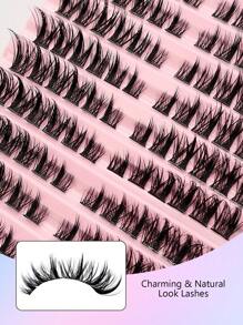 Asiteo 120片D型卷翘蓬松单根假睫毛，猫眼簇状设计，分段式，适合DIY化妆，新手友好，可重复使用