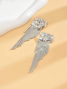2pcs Fashion Long Fringe CZ Crystal Women's Earrings, Copper Alloy Zirconia Inlay, Shiny And Fashionable, Suitable For Parties And Daily Wear