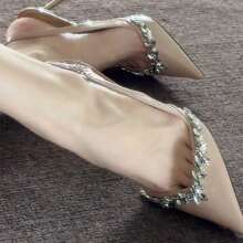 Nude Patent Leather Pointed Toe Stiletto Shallow-Mouth Shoes For Women Autumn And Winter Rhinestone High Heels For Women