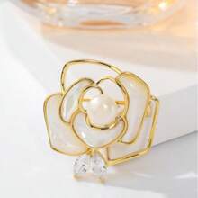 Camellia Flower Faux Pearl Anti-Exposure Brooch For Women, High-End Boutique Exquisite Lapel Pin Suit Accessory Coat Decor - White - View 10