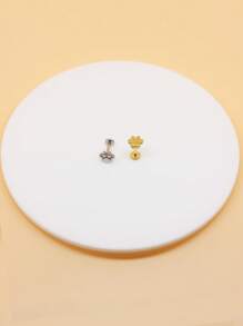1pc Stainless Steel Cat Paw Stud Earring, Fashionable Internal Threaded Dog Paw Earring 1.2mm, Ladies Daily Piercing Jewelry - Gold - View 5