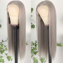 13X6 Platinum White Synthetic Lace Front Wigs 28 Inch Pre Plucked Long Straight Hair Wigs Glueless White Wigs Heat Resistant Fiber Hair Natural Halloween Wigs Platinum Blonde Lace Front Wigs For Women For Daily Christmas Party Cosplay Use - 灰色 - 查看 4