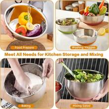 TAIMASI Mixing Bowls With Airtight Lids, 18pcs Stainless Steel Nesting Colorful Mixing Bowls Set Non-Slip Silicone Bottom, Size 7, 5.5, 4, 3.5, 2.5, 2, 1.5 Qt, Fit For Mixing & Serving - 彩色 - 查看 6