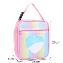 Colorful Rainbow Insulated Lunch Bag, Glitter Laser Picnic Ice Pack Tote, Minimalist Shoulder Bag For Girls - Pink - View 3