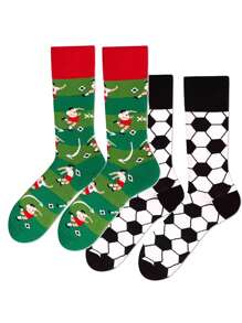 2 Pairs Unisex Cartoon Soccer Football Patterned Mid-Calf Socks - Multicolor - View 3