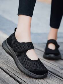 Zapatos para caminar clásicos de moda para mujer, con malla elástica y transpirable - Negro - Ver 4
