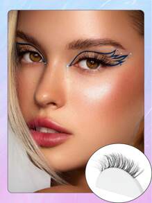 5 对/套自然长卷浓密交叉鱼尾假睫毛，带透明茎，适合日常佩戴、约会、度假、聚会、婚礼、工作 - 眼尾拉長款 - 查看 3