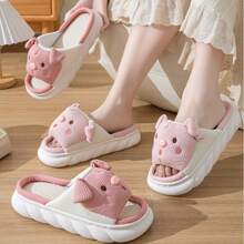 Zapatillas de casa rosas con forma de cerdo de dibujos animados para primavera, verano y otono - Rosa Pálido - Ver 5