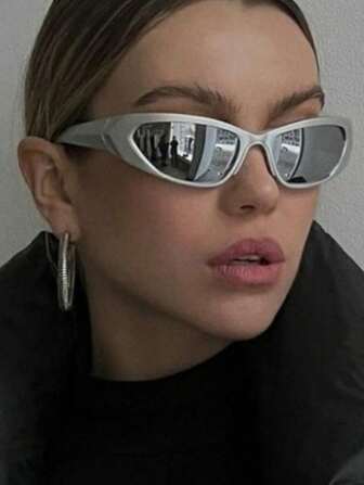 2 Stücke Cyber Futuristisch Silber Y2K Millennium Personalisierte Mode Brillen, für Damen und Herren